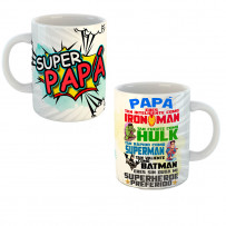 Taza con dibujos de superheroe personalizada con texto superpapa