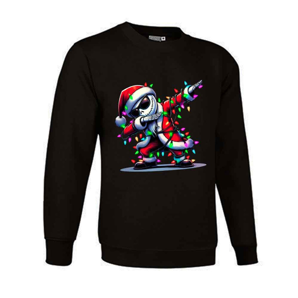 Christmas sweatshirt with a Jack Skellington design dressed as Santa Claus, gothic and festive style