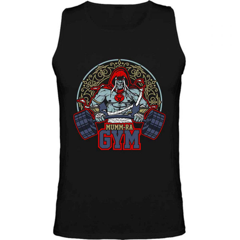 Camiseta de tirantes negra con Mumm-Ra de Thundercats, transformado en un culturista haciendo pesas