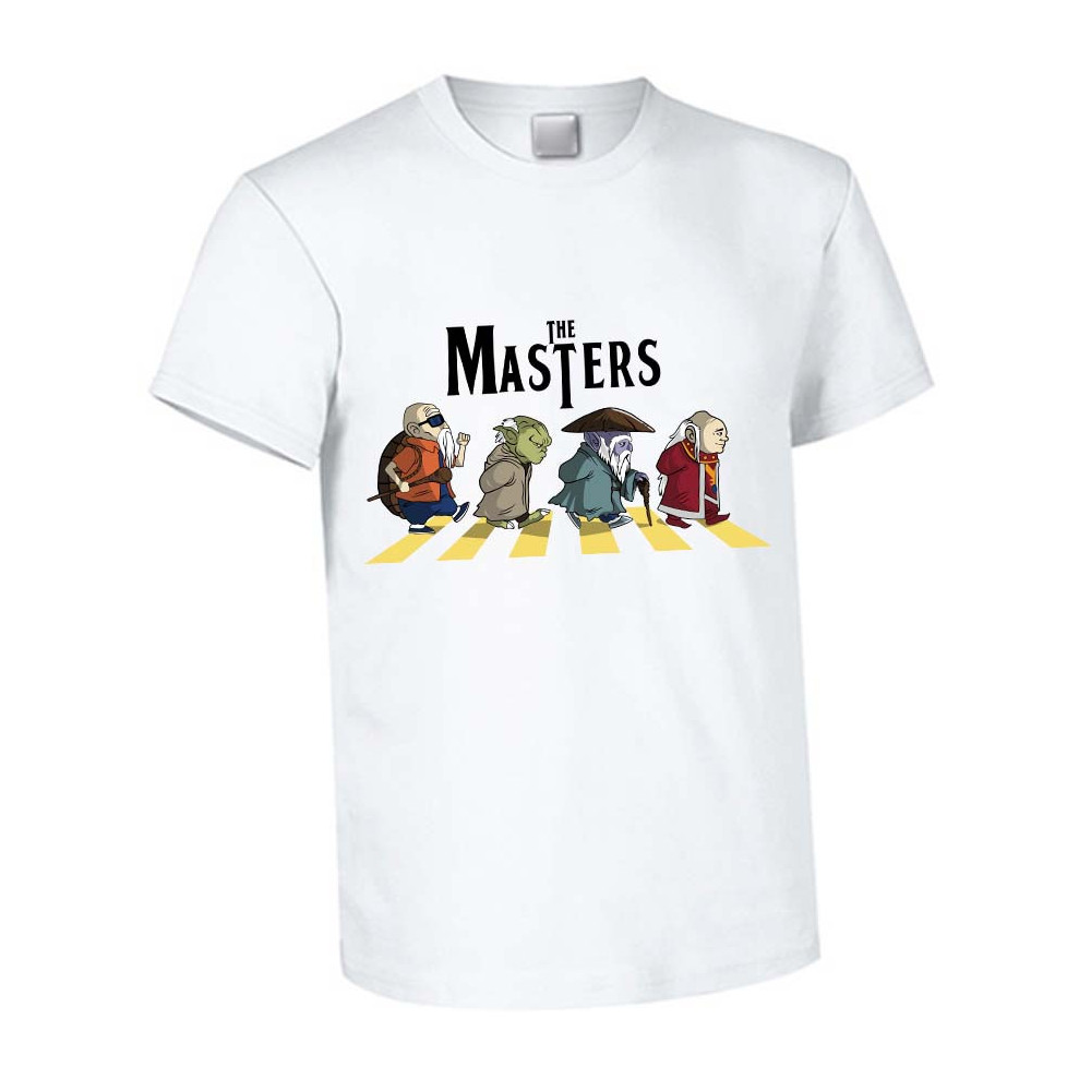 White T-shirt The Masters, a parody of Abbey Road featuring the Masters from Star Wars (Yoda, Obi-Wan)