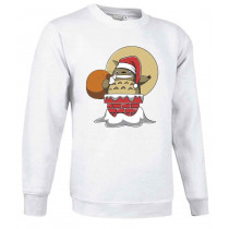 White sweatshirt featuring Totoro emerging from a chimney dressed as Santa Claus for Christmas. Studio Ghibli.