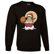 Sudadera negra de Totoro saliendo de una chimenea vestido de Papá Noel para Navidad. Studio Ghibli..