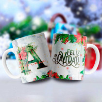Personalized Christmas ceramic mug: one side with the initial and name, and the other with Merry Christmas.