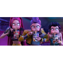 Taza de cerámica con diseño animado "Demon Hunters" con las Guerreras K-pop comiendo ramen