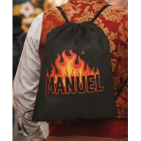 Mochila personalizada con nombre y llamas de fuego