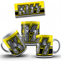 Taza de cerámica con los rostros de los integrantes de la banda Kiss