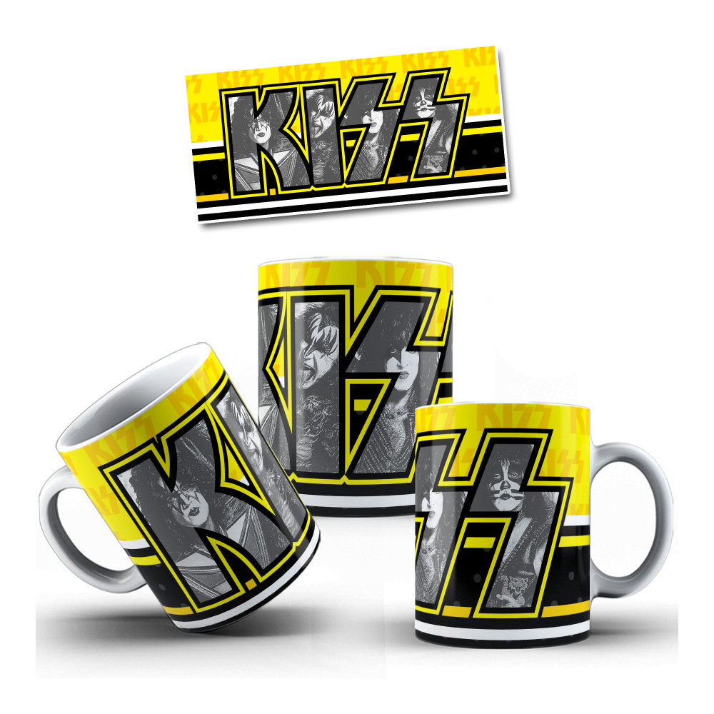 Ceramic mug with the faces of the members of the band Kiss